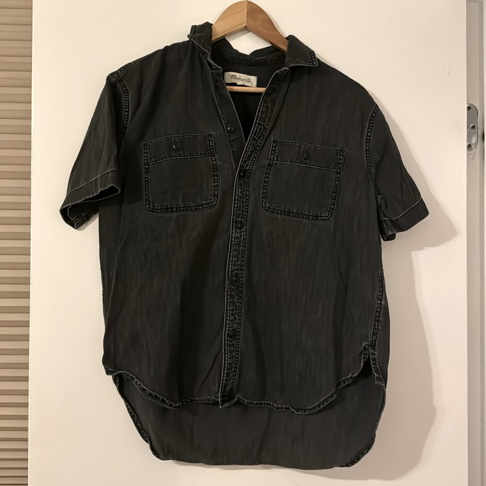 Madewell black soft denim button up
